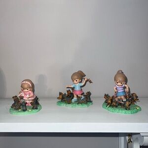 Precious Moments Kids Figurine Set with Puppies - Pink, Blue, Purple